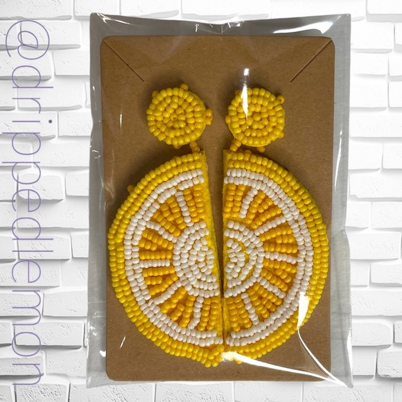 New Bohemian Handmade Bead Lemon Dangle Earrings for Women Beaded Summer Fun - Picture 4 of 4